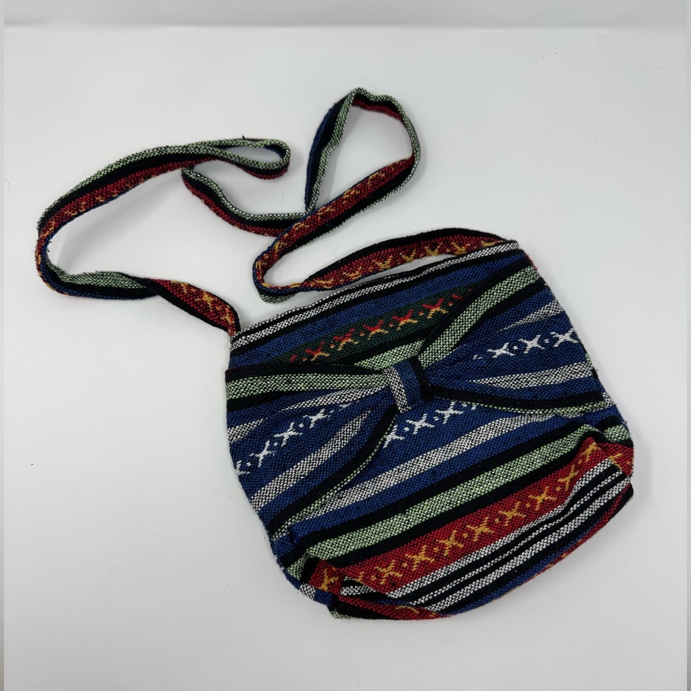 Woven Baja Multicolored‎ Crossbody Purse, hippie, crunchy, stripe, bow, zipper